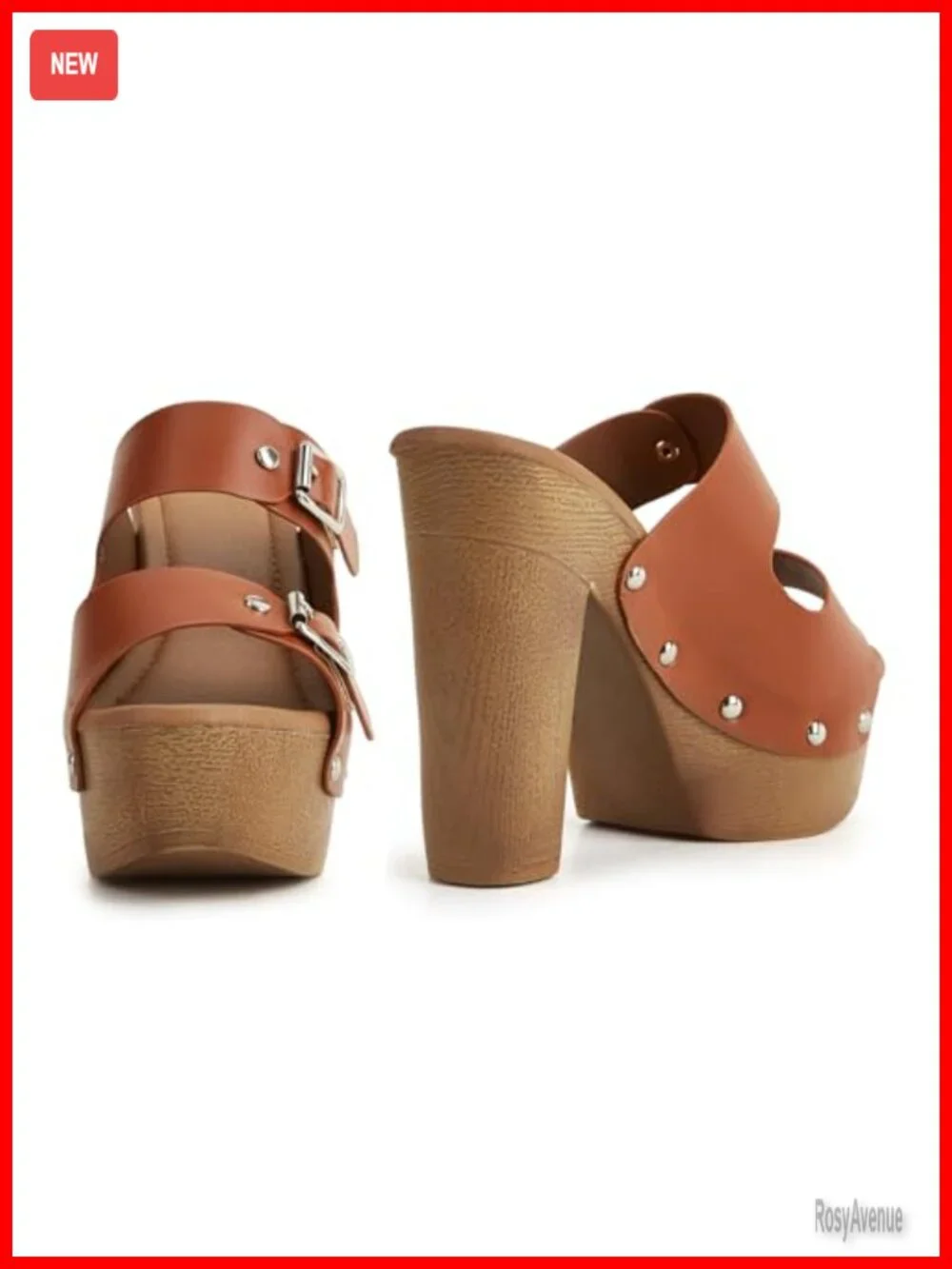 Platform Block Heel Sandals Chunky Faux Wooden Peep Toe Slides Mules for Women